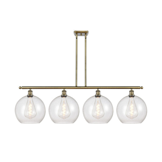 Innovations Athens 50in 4-Light Island Light | Industrial Antique Brass Steel and Seedy Glass | Kitchen Island & Dining Room | Model 516-4I-AB-G124-12
