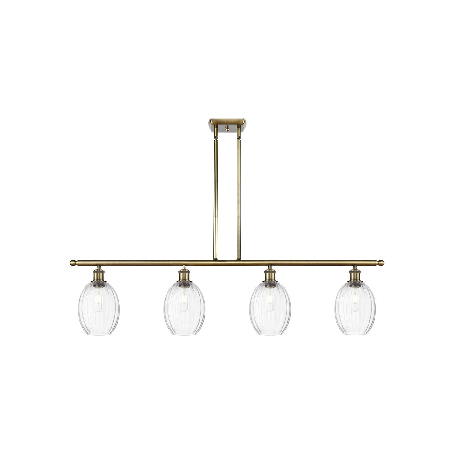 Innovations Preston Bulb 48in 4-Light Island Light | Industrial Antique Brass and Clear Glass | Kitchen Island & Dining Room | Model 516-4I-AB-G459-6CL