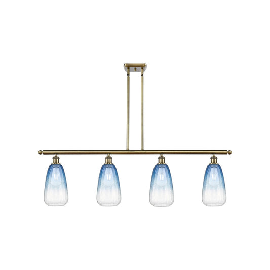 Innovations Brookhaven Almond 48in 4-Light Island Light | Industrial Antique Brass Steel and Sapphire Blue Glass | Kitchen | Model 516-4I-AB-G480-6SB