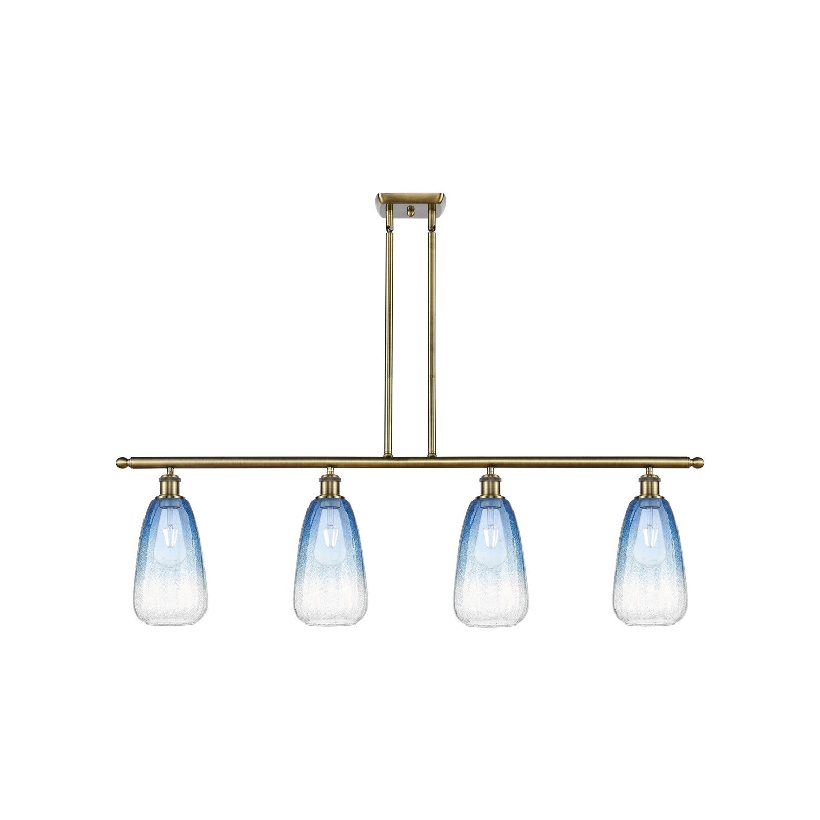 Innovations Brookhaven Almond 48in 4-Light Island Light | Industrial Antique Brass Steel and Sapphire Blue Glass | Kitchen | Model 516-4I-AB-G480-6SB