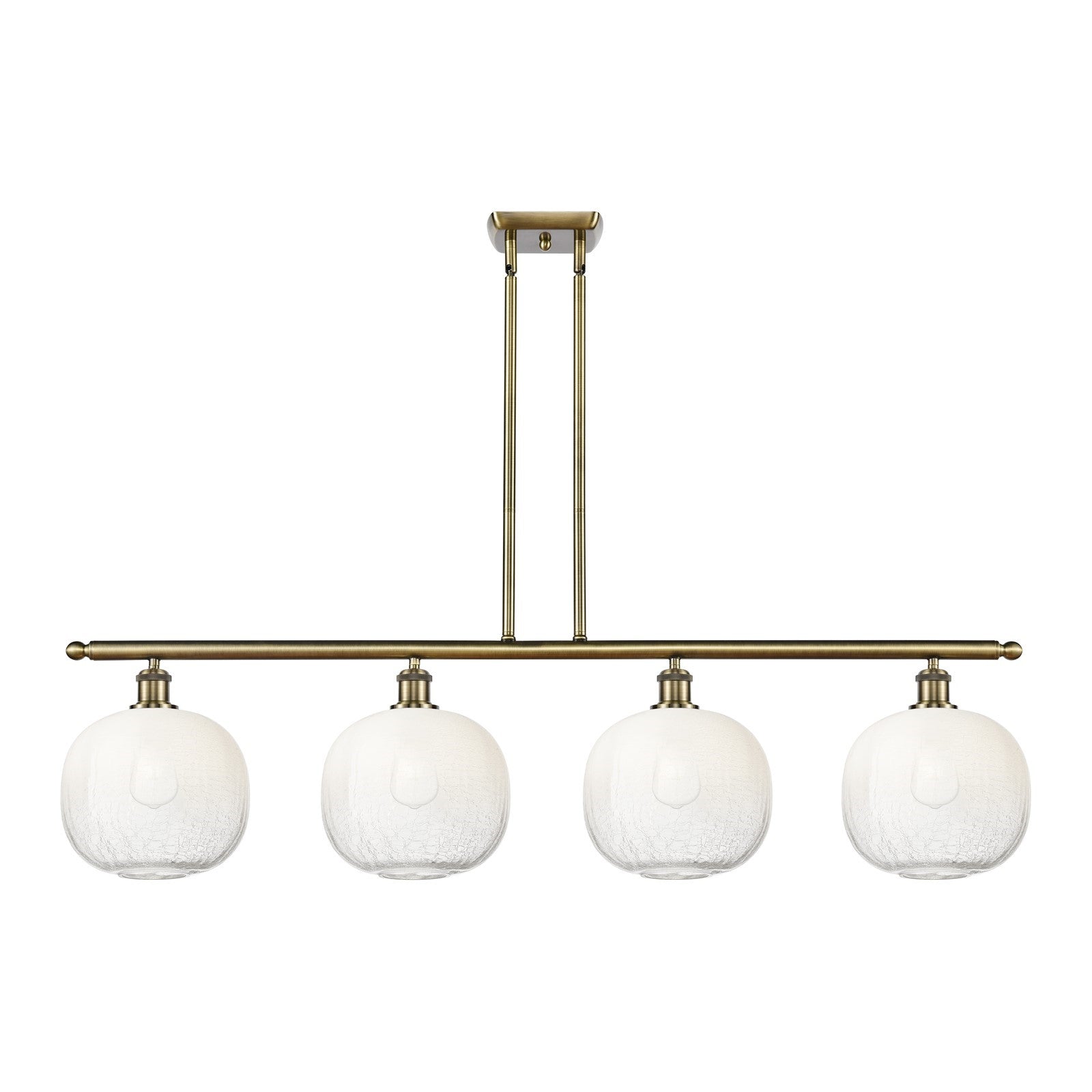 Innovations Brookhaven Sphere 49in 4-Light Island Light | Industrial Antique Brass and Opal Glass | Kitchen Island & Dining | Model 516-4I-AB-G481-10OP