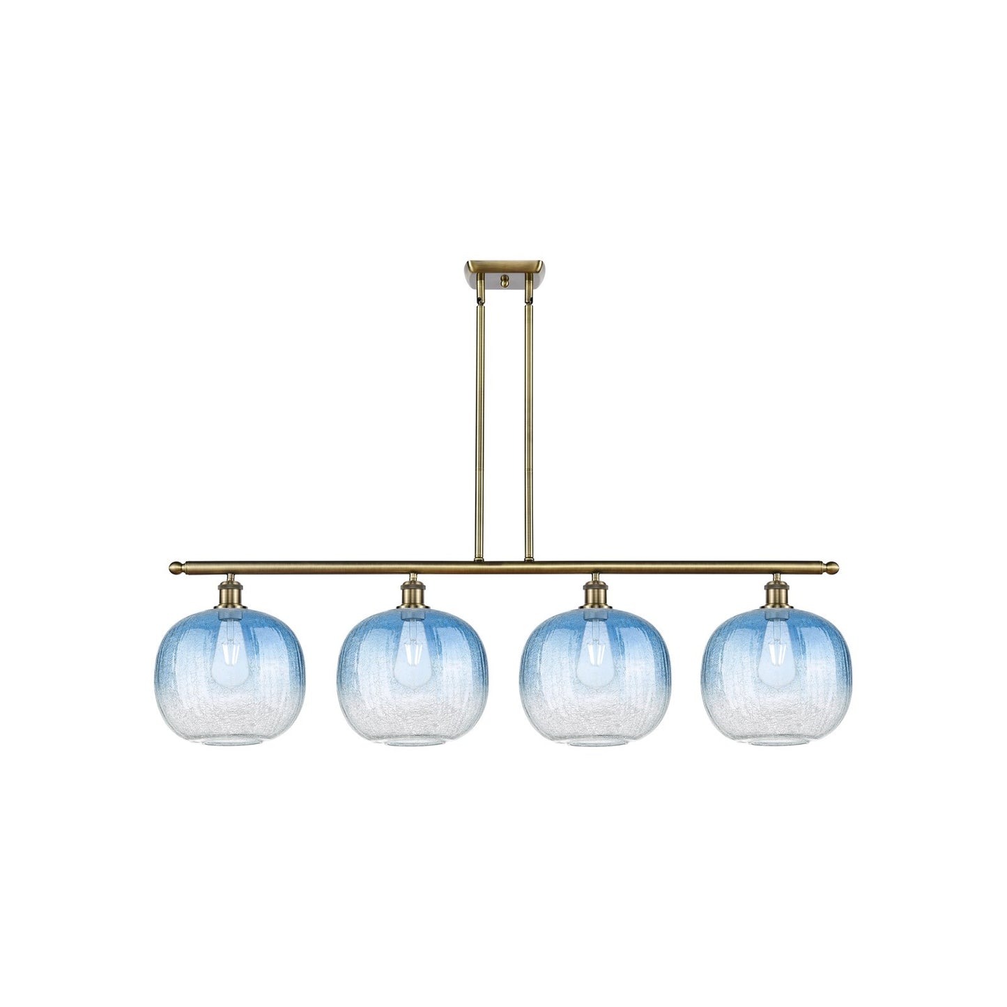 Innovations Brookhaven Sphere 49in 4-Light Island Light | Industrial Antique Brass and Sapphire Blue Glass | Kitchen Island & | Model 516-4I-AB-G481-10SB