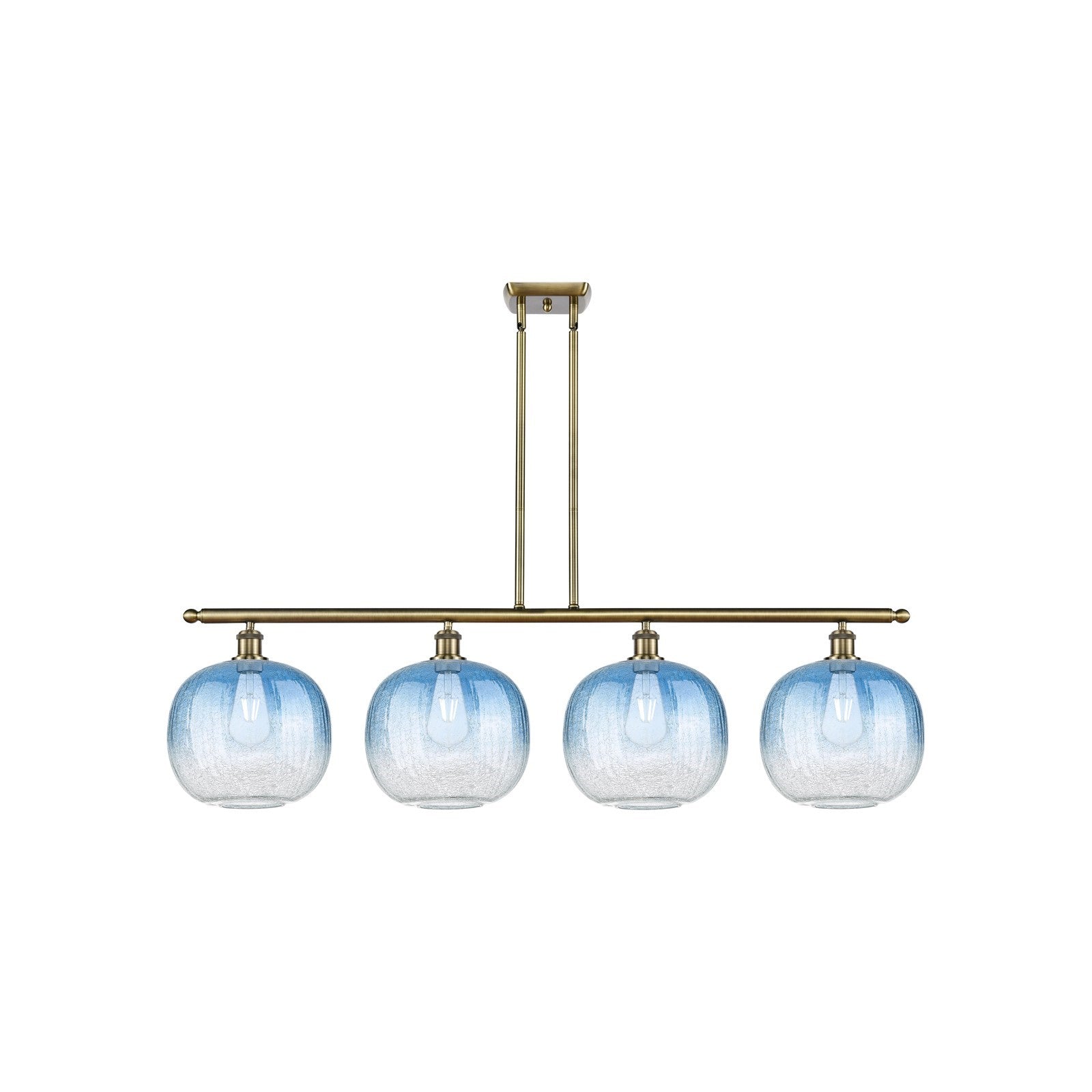 Innovations Brookhaven Sphere 49in 4-Light Island Light | Industrial Antique Brass and Sapphire Blue Glass | Kitchen Island & | Model 516-4I-AB-G481-10SB