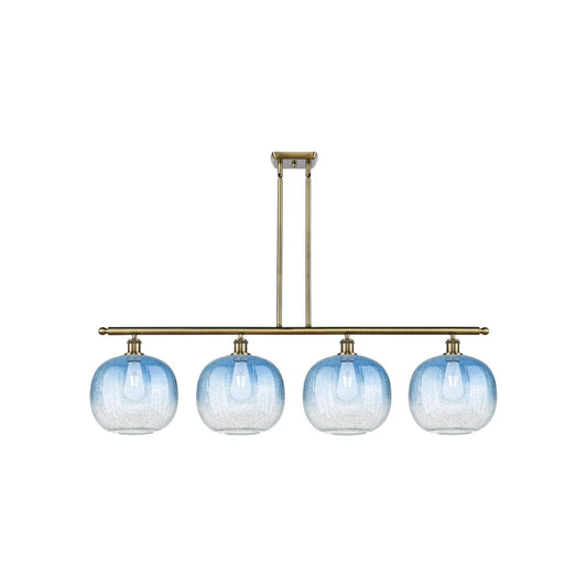 Innovations Brookhaven Sphere 49in 4-Light Island Light | Industrial Antique Brass and Sapphire Blue Glass | Kitchen Island & | Model 516-4I-AB-G481-10SB