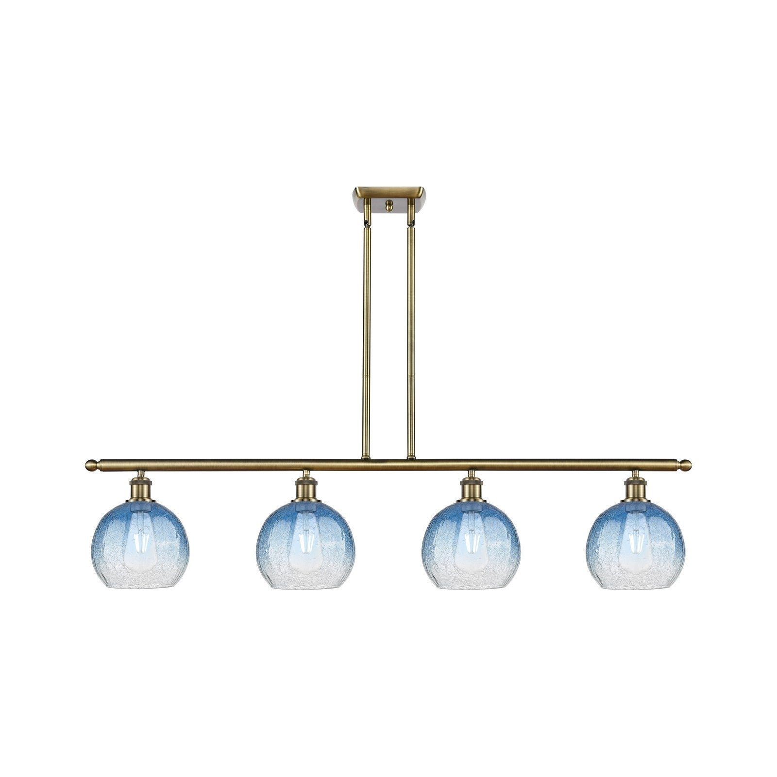Innovations Brookhaven Globe 48in 4-Light Island Light | Industrial Antique Brass Steel and Sapphire Blue Glass | Kitchen | Model 516-4I-AB-G483-8SB