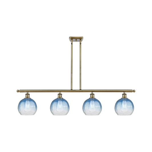 Innovations Brookhaven Globe 48in 4-Light Island Light | Industrial Antique Brass Steel and Sapphire Blue Glass | Kitchen | Model 516-4I-AB-G483-8SB