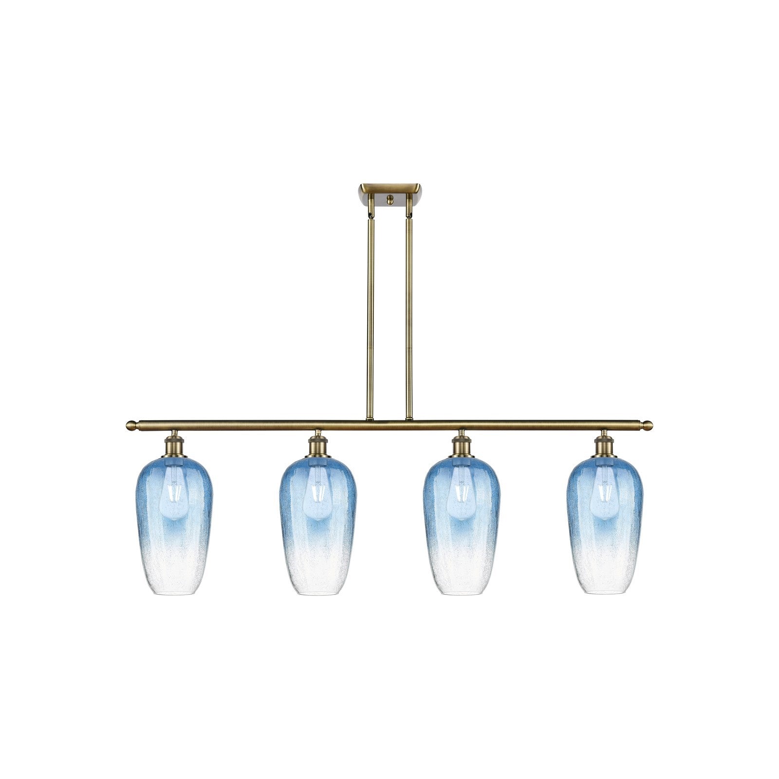 Innovations Brookhaven Flute 48in 4-Light Island Light | Industrial Antique Brass Steel and Sapphire Blue Glass | Kitchen | Model 516-4I-AB-G484-7SB