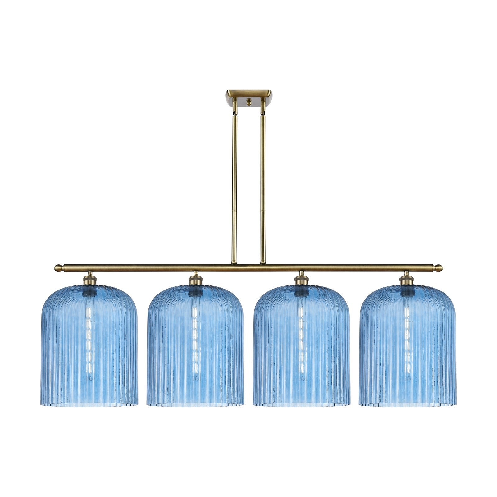 Innovations Bridal Veil 48in 4-Light Island Light | Art Nouveau Antique Brass and Princess Blue Ribbed Glass | Kitchen Island | Model 516-4I-AB-G559-12BL