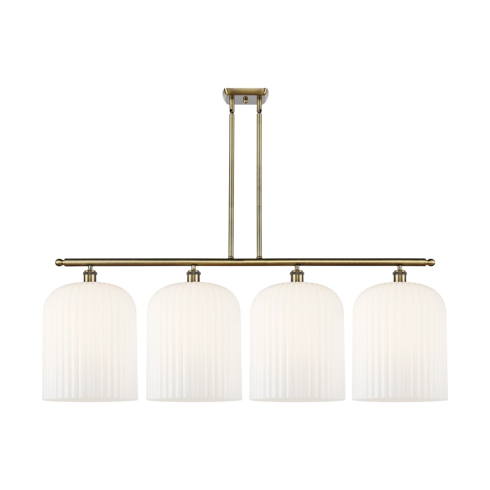 Innovations Bridal Veil 48in 4-Light Island Light | Art Nouveau Antique Brass and Gloss White Ribbed Glass | Kitchen Island & | Model 516-4I-AB-G559-12GWH
