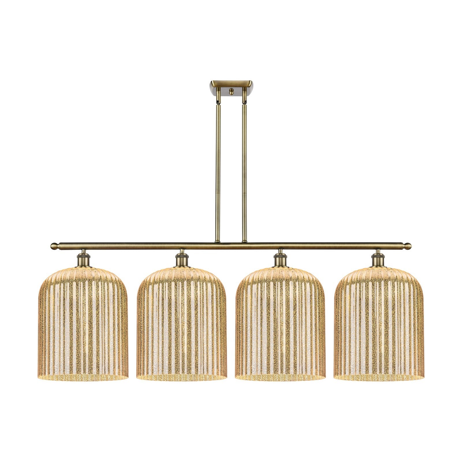Innovations Bridal Veil 48in 4-Light Island Light | Art Nouveau Antique Brass and Mercury Ribbed Glass | Kitchen Island & | Model 516-4I-AB-G559-12ME