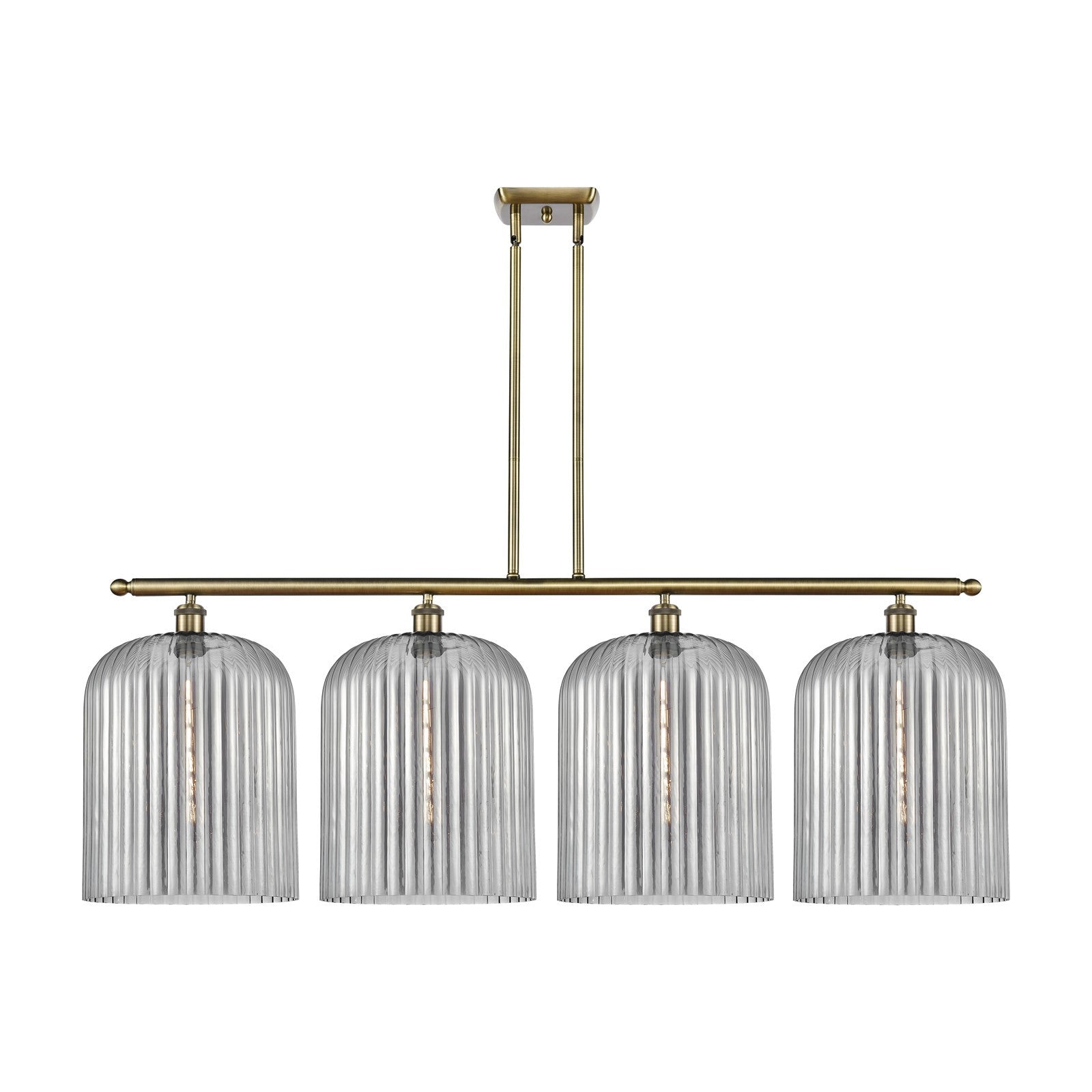 Innovations Bridal Veil 48in 4-Light Island Light | Art Nouveau Antique Brass Steel and Light Smoke Ribbed Glass | Kitchen | Model 516-4I-AB-G559-12SM