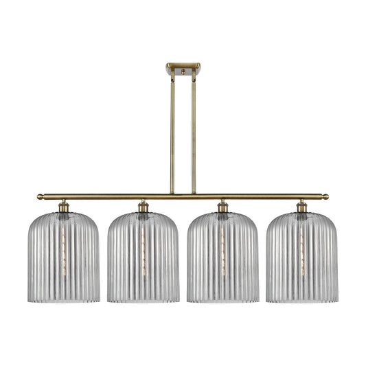 Innovations Bridal Veil 48in 4-Light Island Light | Art Nouveau Antique Brass Steel and Light Smoke Ribbed Glass | Kitchen | Model 516-4I-AB-G559-12SM