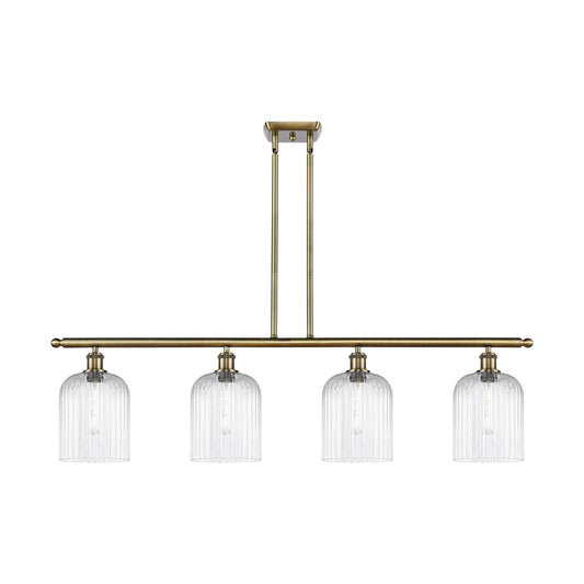 Innovations Bridal Veil 48in 4-Light Island Light | Art Nouveau Industrial Antique Brass and Clear Ribbed Glass | Kitchen | Model 516-4I-AB-G559-8CL
