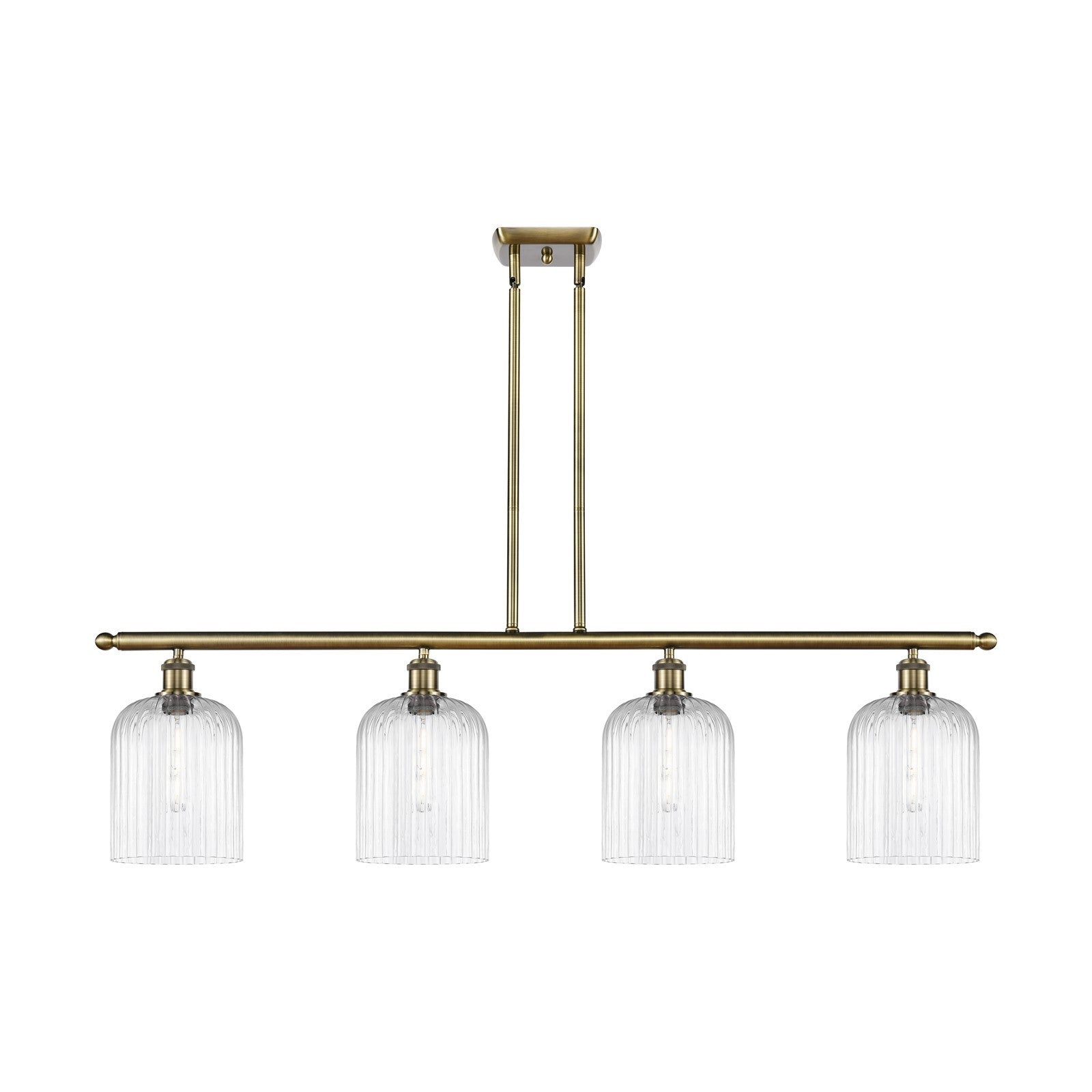 Innovations Bridal Veil 48in 4-Light Island Light | Art Nouveau Industrial Antique Brass and Clear Ribbed Glass | Kitchen | Model 516-4I-AB-G559-8CL