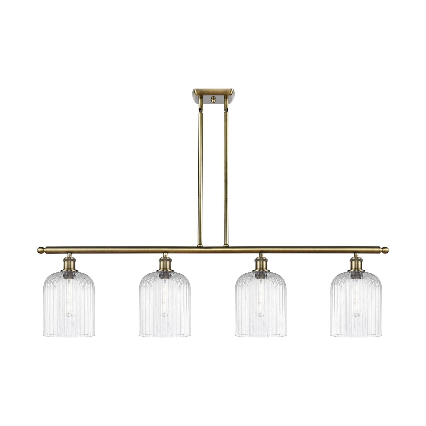 Innovations Bridal Veil 48in 4-Light Island Light | Art Nouveau Industrial Antique Brass and Clear Ribbed Glass | Kitchen | Model 516-4I-AB-G559-8CL