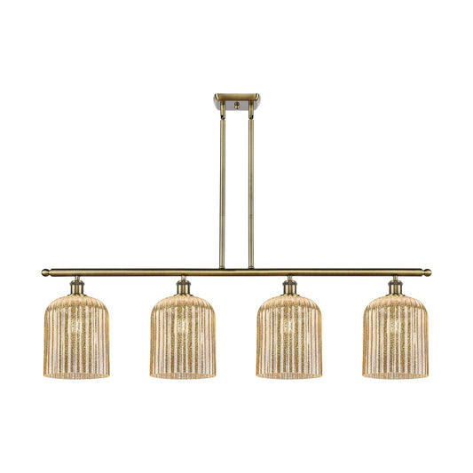 Innovations Bridal Veil 48in 4-Light Island Light | Art Nouveau Industrial Antique Brass and Mercury Ribbed Glass | Kitchen | Model 516-4I-AB-G559-8ME