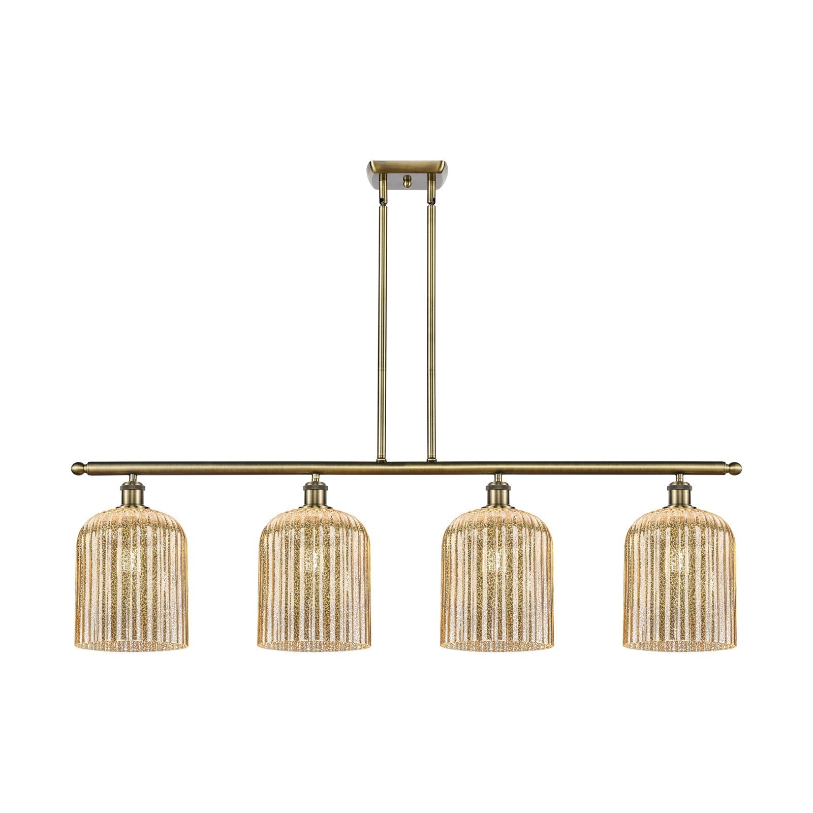 Innovations Bridal Veil 48in 4-Light Island Light | Art Nouveau Industrial Antique Brass and Mercury Ribbed Glass | Kitchen | Model 516-4I-AB-G559-8ME
