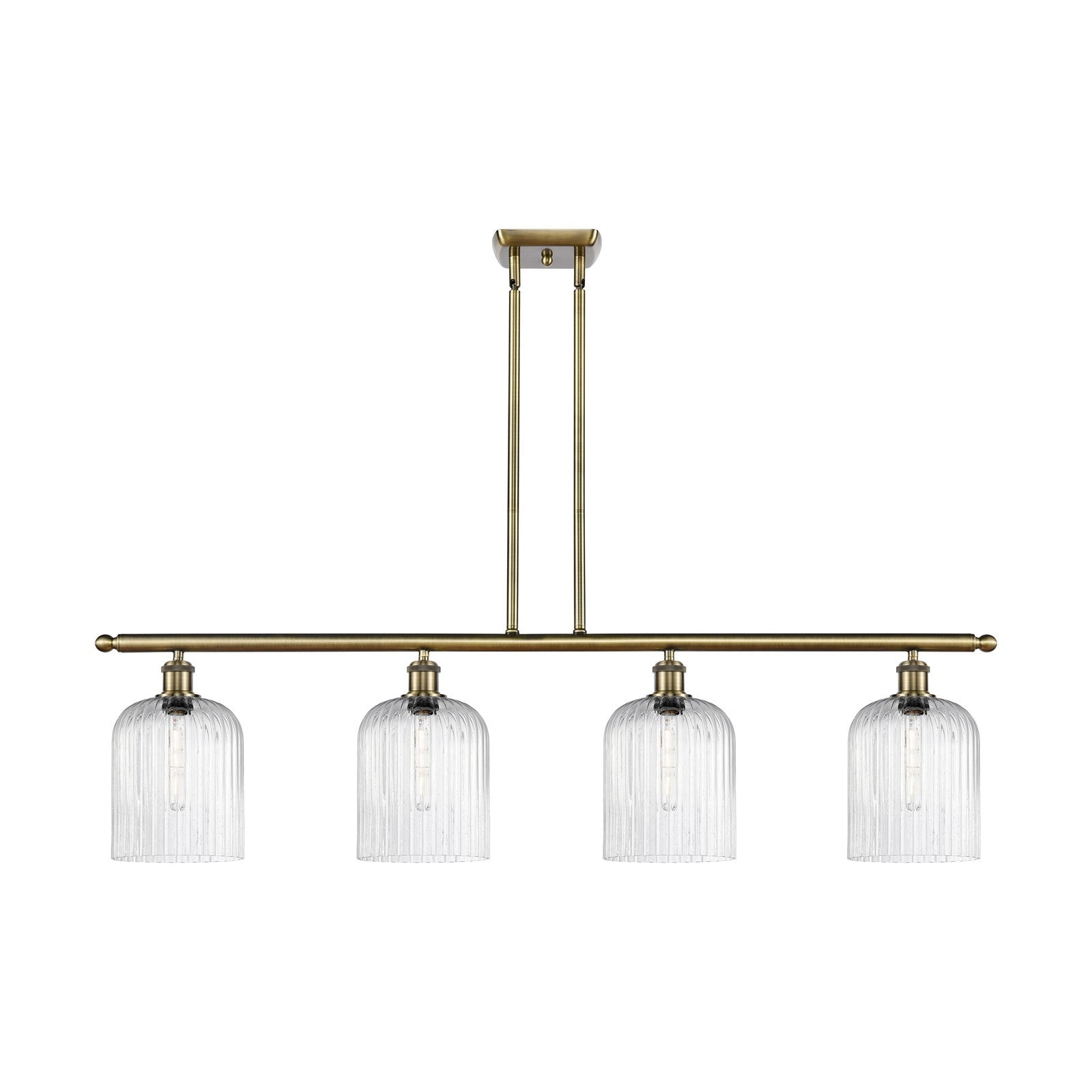 Innovations Bridal Veil 48in 4-Light Island Light | Art Nouveau Antique Brass Steel and Seedy Ribbed Glass | Kitchen Island & | Model 516-4I-AB-G559-8SDY