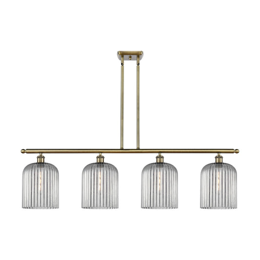 Innovations Bridal Veil 48in 4-Light Island Light | Art Nouveau Antique Brass and Light Smoke Ribbed Glass | Kitchen Island & | Model 516-4I-AB-G559-8SM