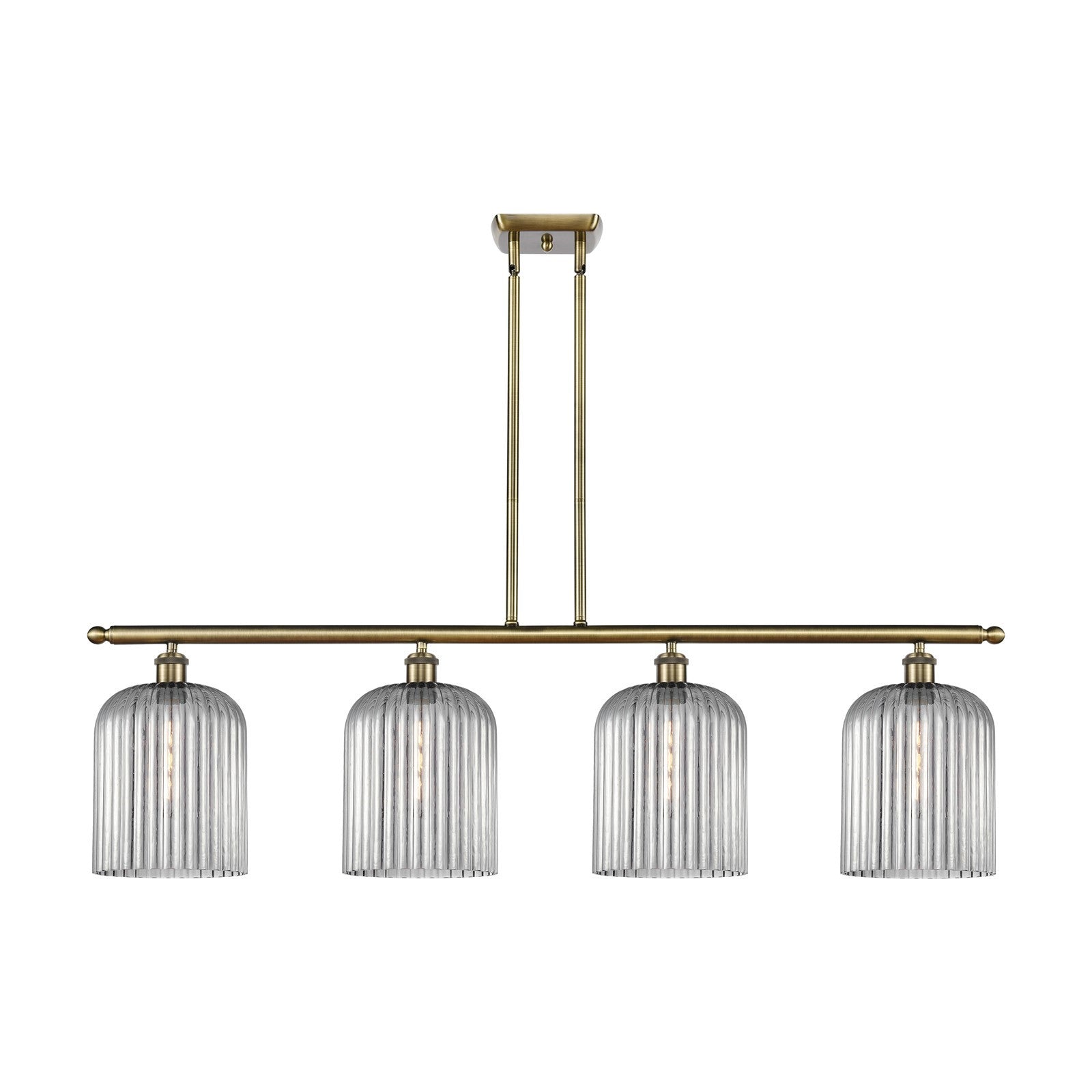 Innovations Bridal Veil 48in 4-Light Island Light | Art Nouveau Antique Brass and Light Smoke Ribbed Glass | Kitchen Island & | Model 516-4I-AB-G559-8SM