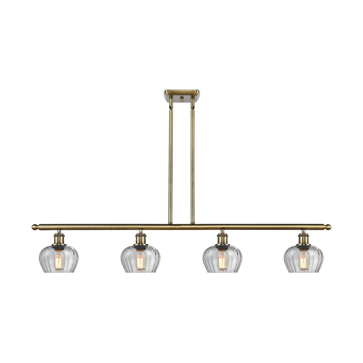 Innovations Fenton 48in 4-Light Island Light | Industrial Antique Brass Steel and Clear Ribbed Glass | Kitchen Island & Dining Room | Model 516-4I-AB-G92