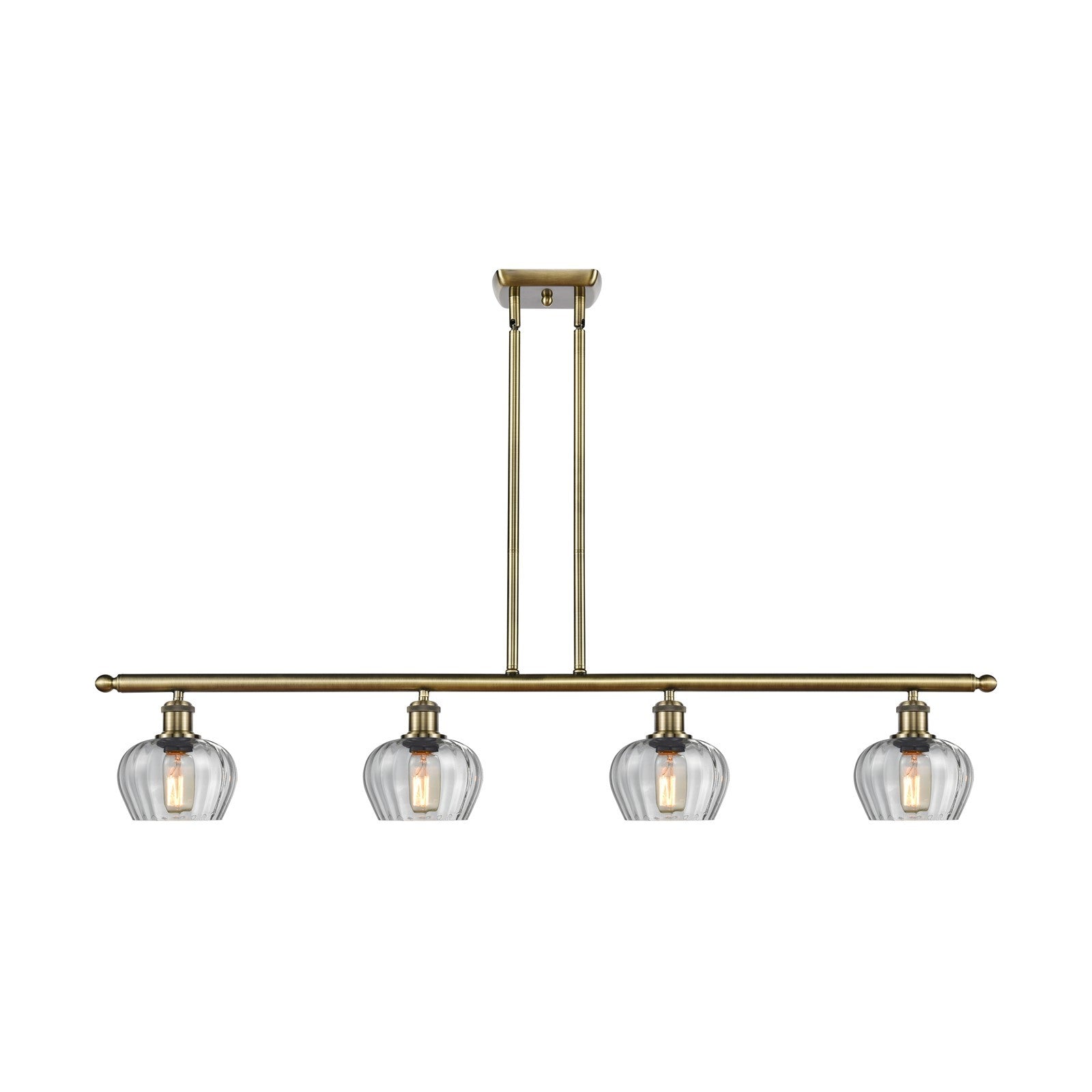 Innovations Fenton 48in 4-Light Island Light | Industrial Antique Brass Steel and Clear Ribbed Glass | Kitchen Island & Dining Room | Model 516-4I-AB-G92