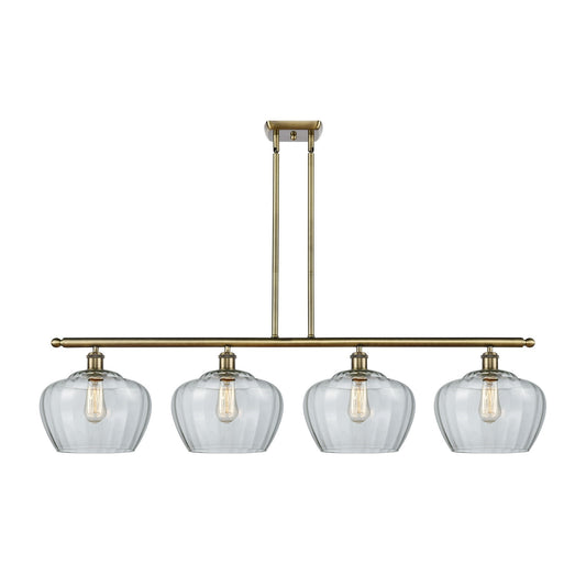 Innovations Fenton 49in 4-Light Island Light | Industrial Antique Brass Steel and Clear Ribbed Glass | Kitchen Island & Dining | Model 516-4I-AB-G92-L-LED