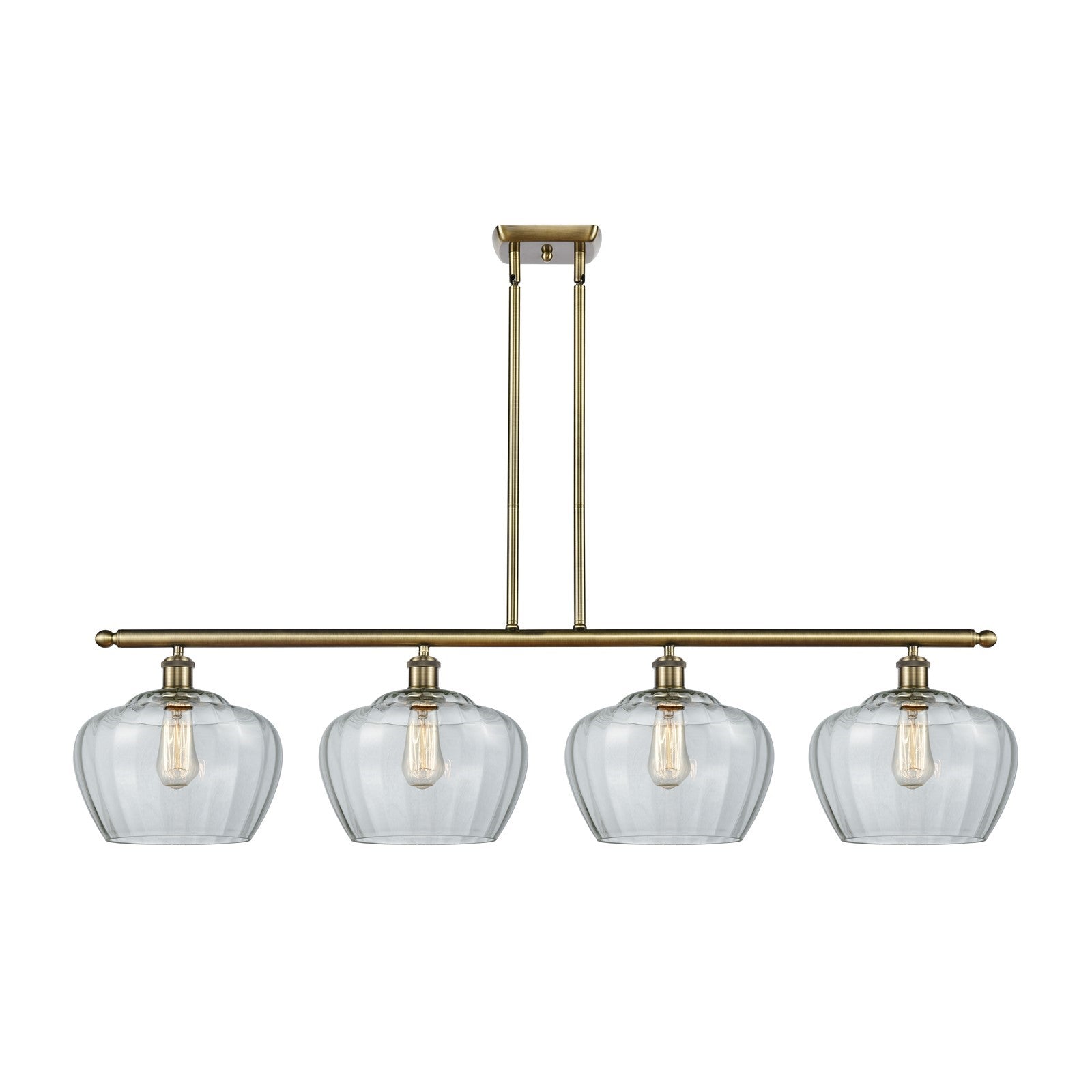 Innovations Fenton 49in 4-Light Island Light | Industrial Antique Brass Steel and Clear Ribbed Glass | Kitchen Island & Dining | Model 516-4I-AB-G92-L-LED