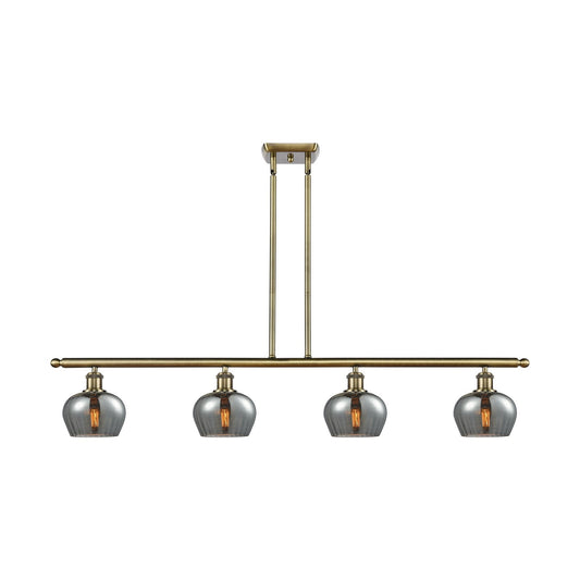 Innovations Fenton 48in 4-Light Island Light | Industrial Antique Brass and Light Smoke Glass | Kitchen Island & Dining Room | 48 x | Model 516-4I-AB-G93