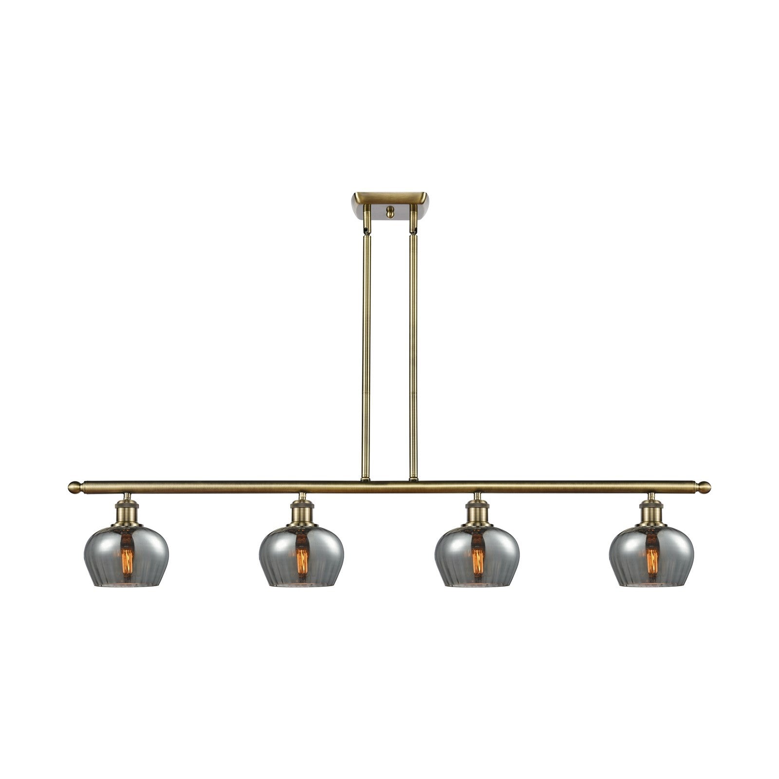 Innovations Fenton 48in 4-Light Island Light | Industrial Antique Brass and Light Smoke Glass | Kitchen Island & Dining Room | 48 x | Model 516-4I-AB-G93