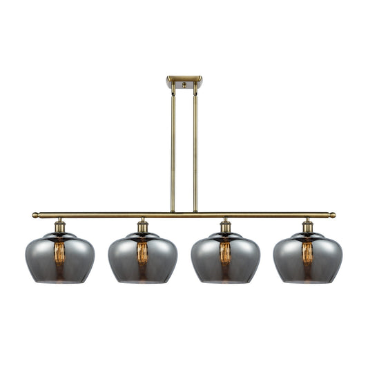 Innovations Fenton 49in 4-Light Island Light | Industrial Antique Brass Steel and Light Smoke Ribbed Glass | Kitchen Island & | Model 516-4I-AB-G93-L-LED