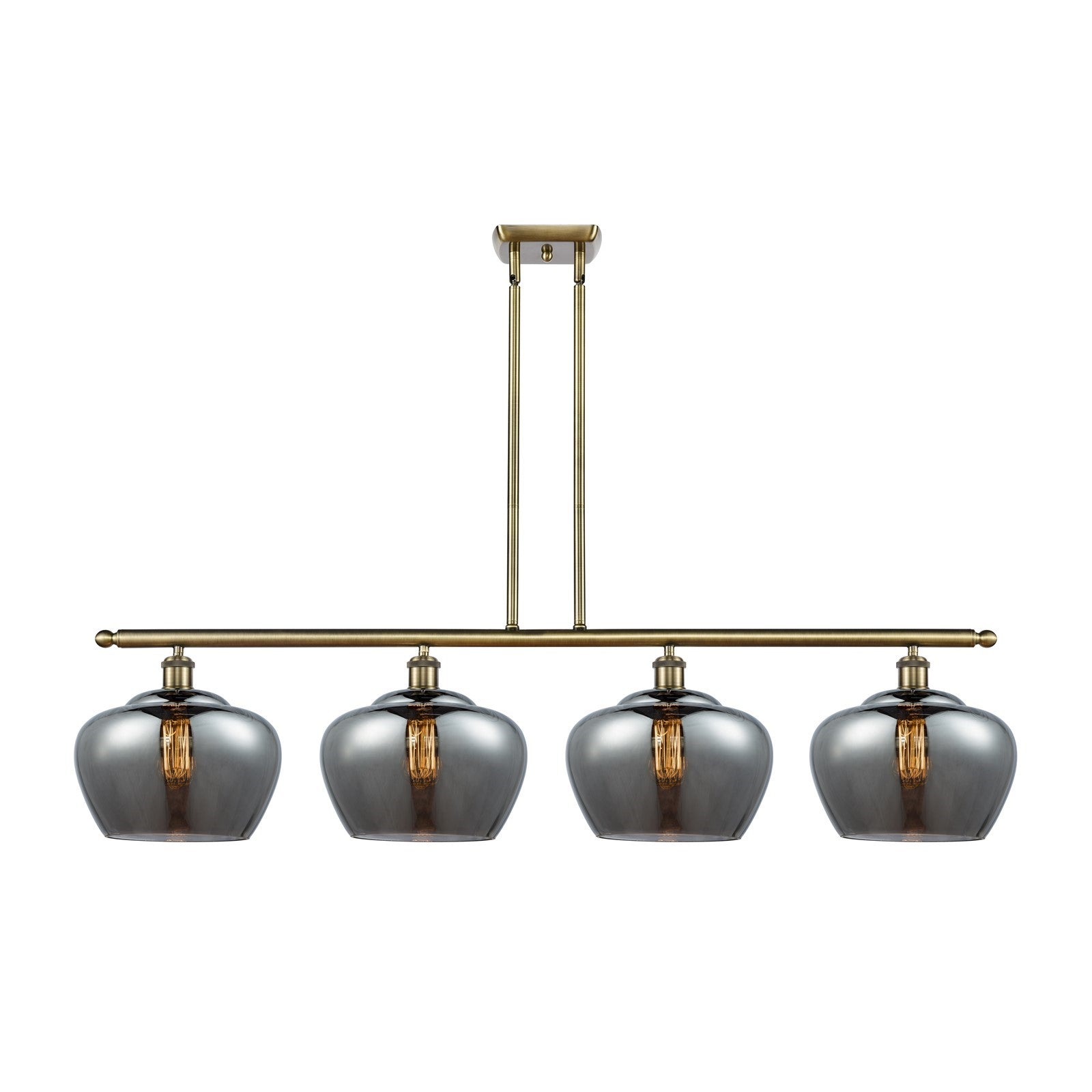 Innovations Fenton 49in 4-Light Island Light | Industrial Antique Brass Steel and Light Smoke Ribbed Glass | Kitchen Island & | Model 516-4I-AB-G93-L-LED