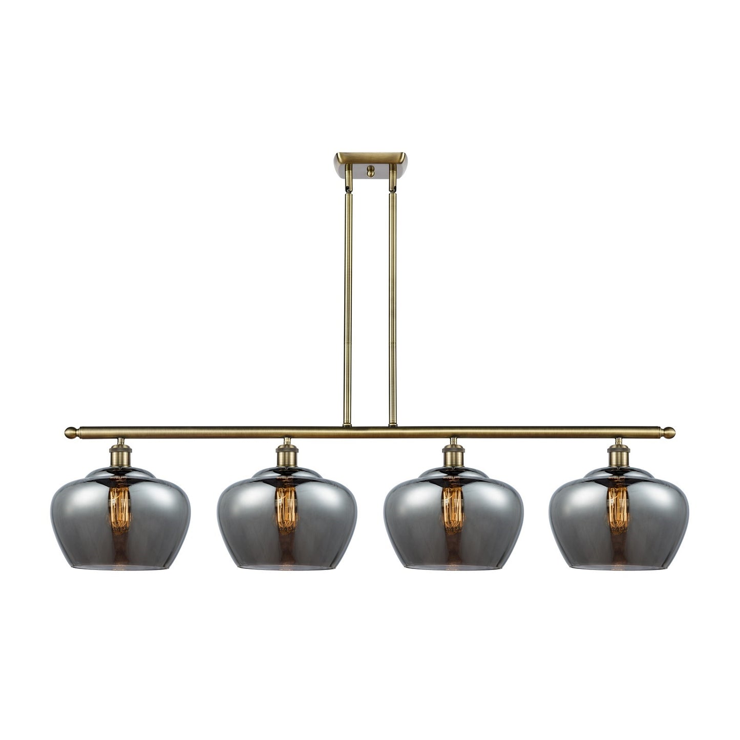 Innovations Fenton 49in 4-Light Island Light | Industrial Antique Brass Steel and Light Smoke Ribbed Glass | Kitchen Island & | Model 516-4I-AB-G93-L-LED