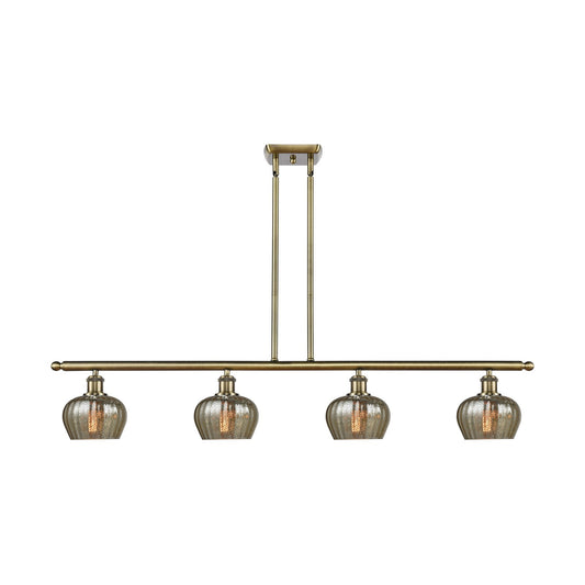 Innovations Fenton 48in 4-Light Island Light | Industrial Antique Brass Steel and Mercury Ribbed Glass | Kitchen Island & Dining | Model 516-4I-AB-G96