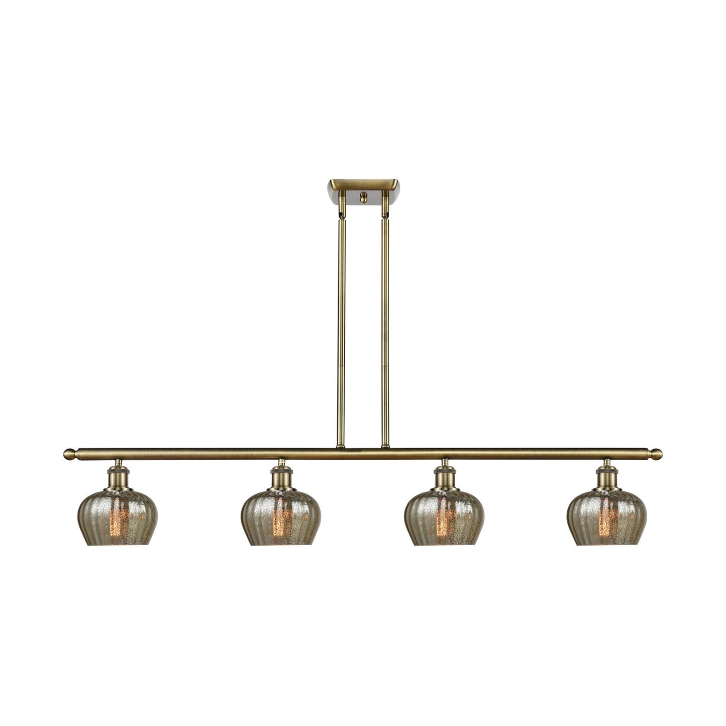 Innovations Fenton 48in 4-Light Island Light | Industrial Antique Brass Steel and Mercury Ribbed Glass | Kitchen Island & Dining | Model 516-4I-AB-G96