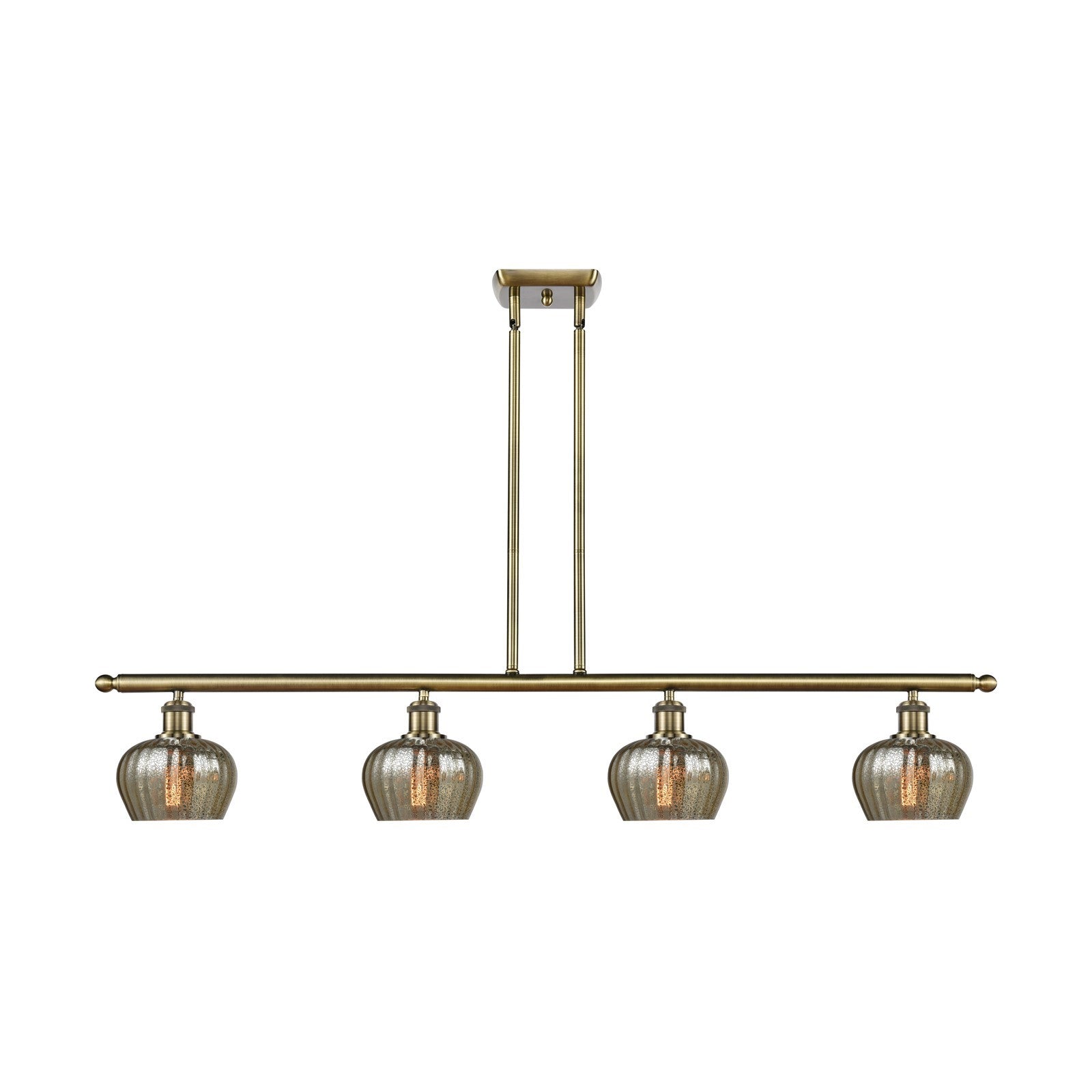 Innovations Fenton 48in 4-Light Island Light | Industrial Antique Brass Steel and Mercury Ribbed Glass | Kitchen Island & Dining | Model 516-4I-AB-G96