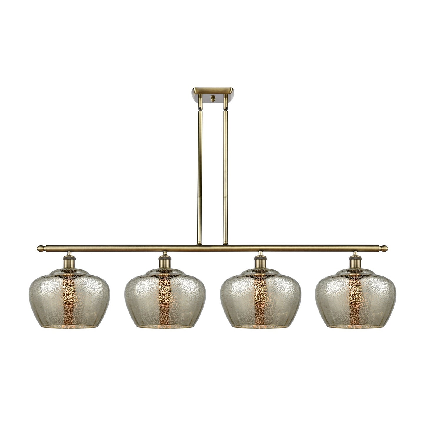 Innovations Fenton 49in 4-Light Island Light | Industrial Antique Brass Steel and Mercury Ribbed Glass | Kitchen Island & Dining | Model 516-4I-AB-G96-L