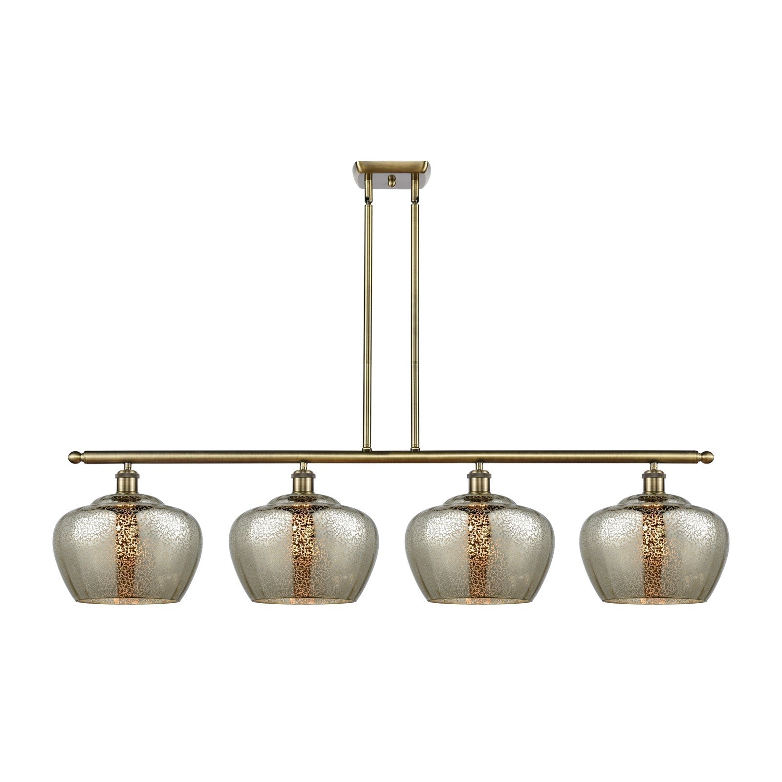 Innovations Fenton 49in 4-Light Island Light | Industrial Antique Brass Steel and Mercury Ribbed Glass | Kitchen Island & Dining | Model 516-4I-AB-G96-L