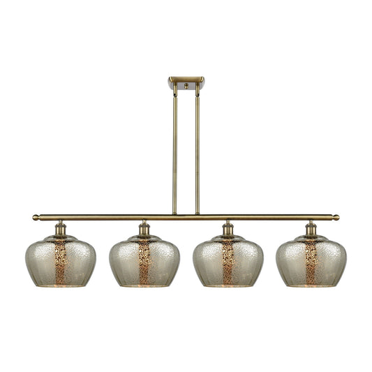 Innovations Fenton 49in 4-Light Island Light | Industrial Antique Brass Steel and Mercury Ribbed Glass | Kitchen Island & | Model 516-4I-AB-G96-L-LED