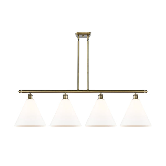 Innovations Berkshire 50in 4-Light Island Light | Industrial Antique Brass Steel and Matte White Glass | Kitchen Island | Model 516-4I-AB-GBC-121-LED