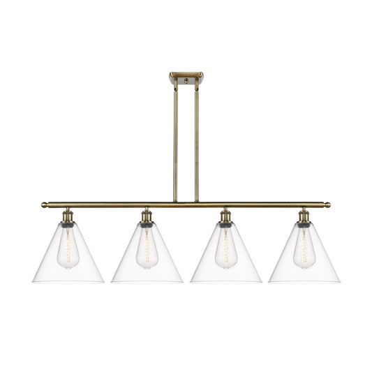 Innovations Berkshire 50in 4-Light Island Light | Industrial Antique Brass Steel and Clear Glass | Kitchen Island & Dining Room | Model 516-4I-AB-GBC-122