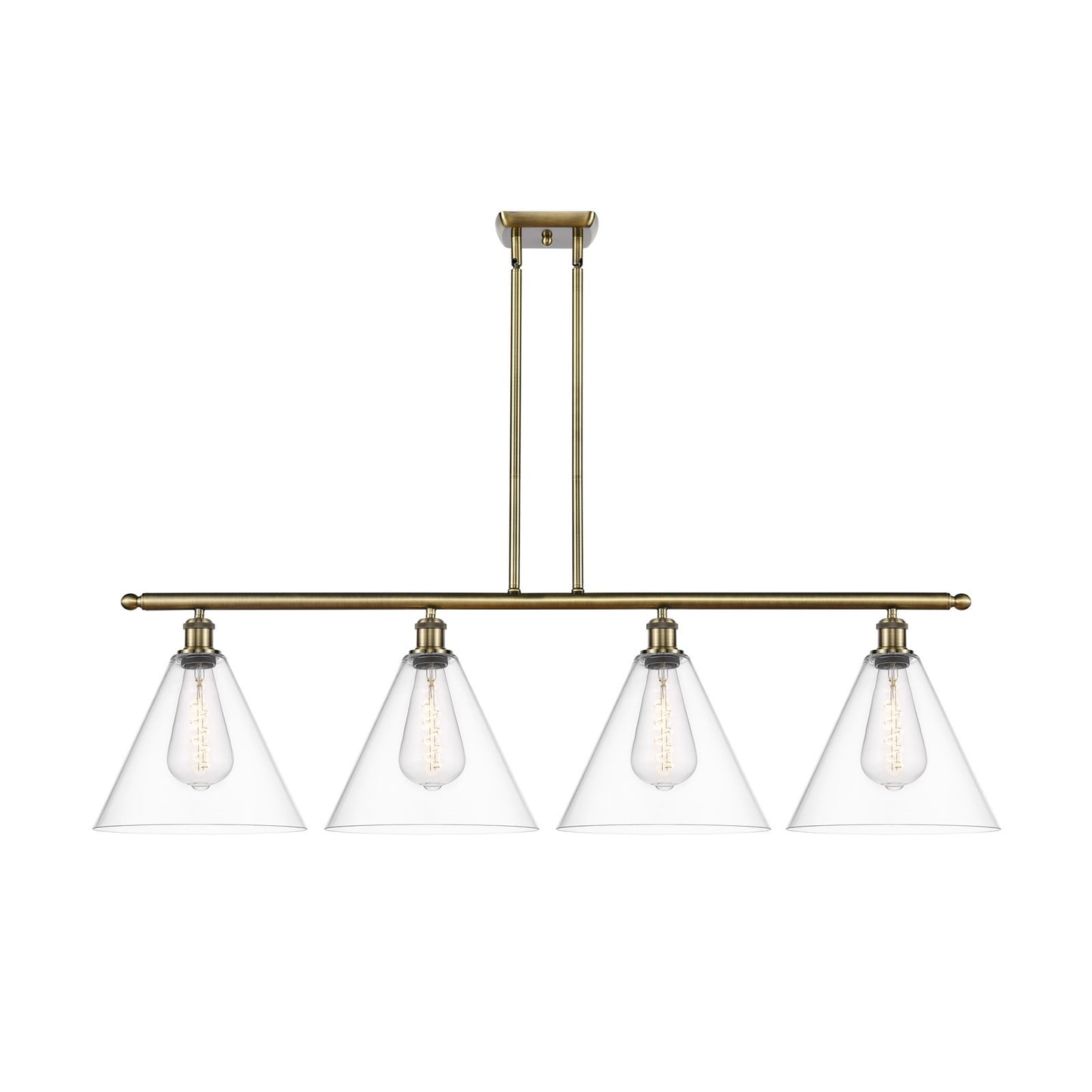 Innovations Berkshire 50.25in 4-Light Island Light | Industrial Antique Brass and Clear Glass | Kitchen Island & Dining Room | Model 516-4I-AB-GBC-122-LED
