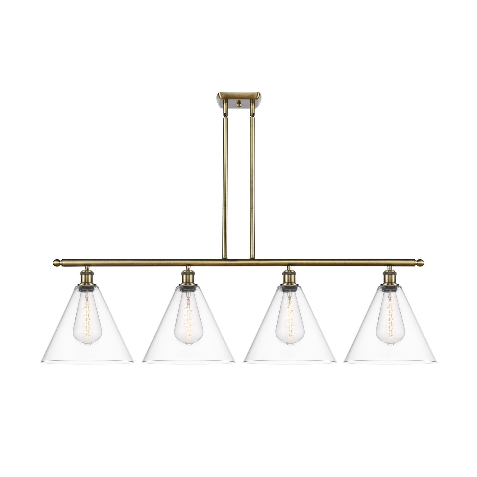 Innovations Berkshire 50.25in 4-Light Island Light | Industrial Antique Brass and Clear Glass | Kitchen Island & Dining Room | Model 516-4I-AB-GBC-122-LED
