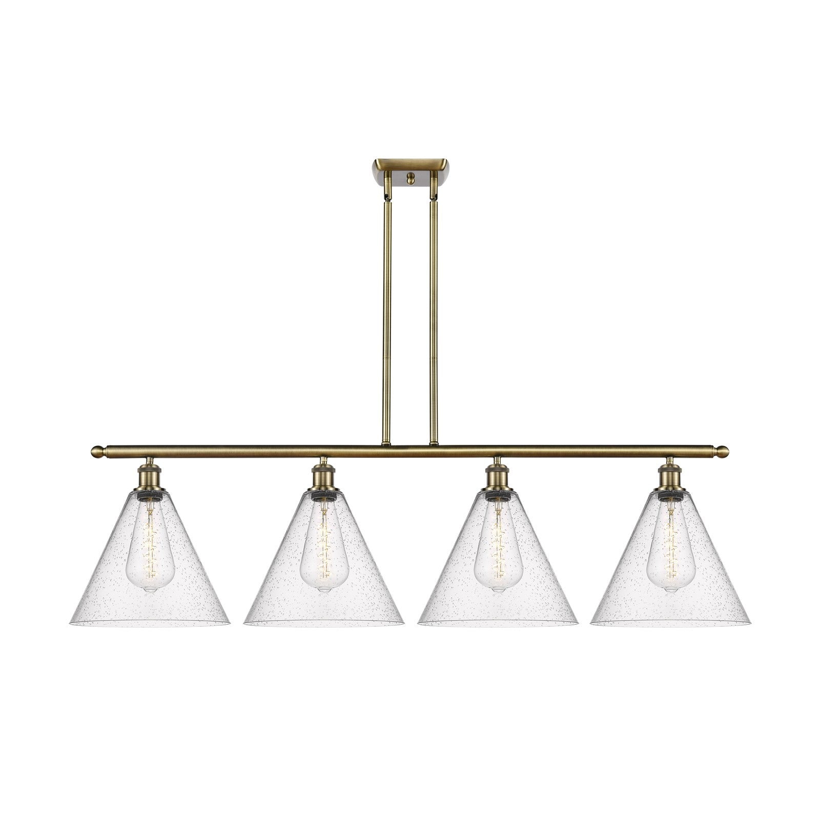 Innovations Berkshire 50in 4-Light Island Light | Industrial Antique Brass Steel and Seedy Glass | Kitchen Island & Dining | Model 516-4I-AB-GBC-124-LED