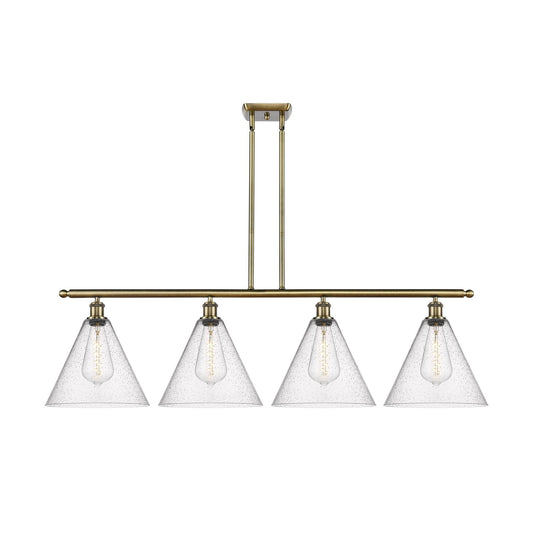Innovations Berkshire 50in 4-Light Island Light | Industrial Antique Brass Steel and Seedy Glass | Kitchen Island & Dining | Model 516-4I-AB-GBC-124-LED