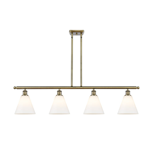 Innovations Berkshire Glass 48in 4-Light Island Light | Industrial Antique Brass Steel and Matte White Glass | Kitchen Island & | Model 516-4I-AB-GBC-81