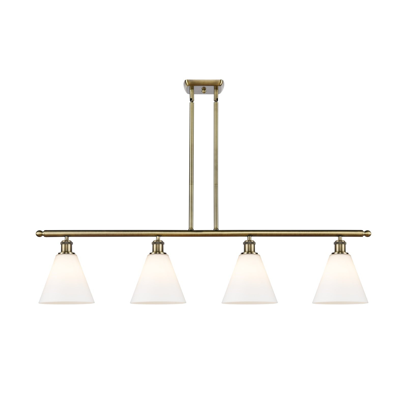 Innovations Berkshire Glass 48in 4-Light Island Light | Industrial Antique Brass Steel and Matte White Glass | Kitchen Island & | Model 516-4I-AB-GBC-81