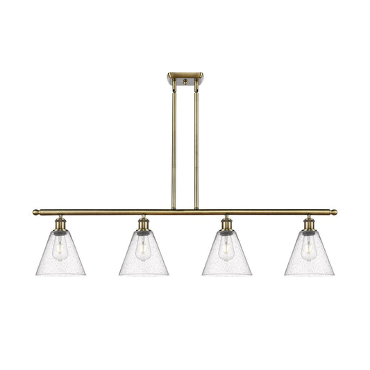 Innovations Berkshire Glass 48in 4-Light Island Light | Industrial Antique Brass Steel and Seedy Glass | Kitchen Island & Dining | Model 516-4I-AB-GBC-84