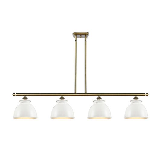 Innovations Adirondack 48in 4-Light Island Light | Industrial Farmhouse Antique Brass Steel and Glossy White Metal Shade | Kitchen | Model 516-4I-AB-M14-W
