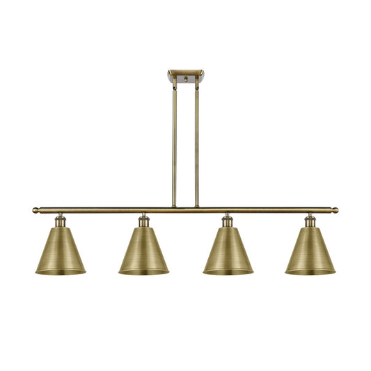Innovations Berkshire 48in 4-Light Island Light | Industrial Antique Brass Steel and Cast Brass Metal Shade | Kitchen | Model 516-4I-AB-MBC-8-AB-LED